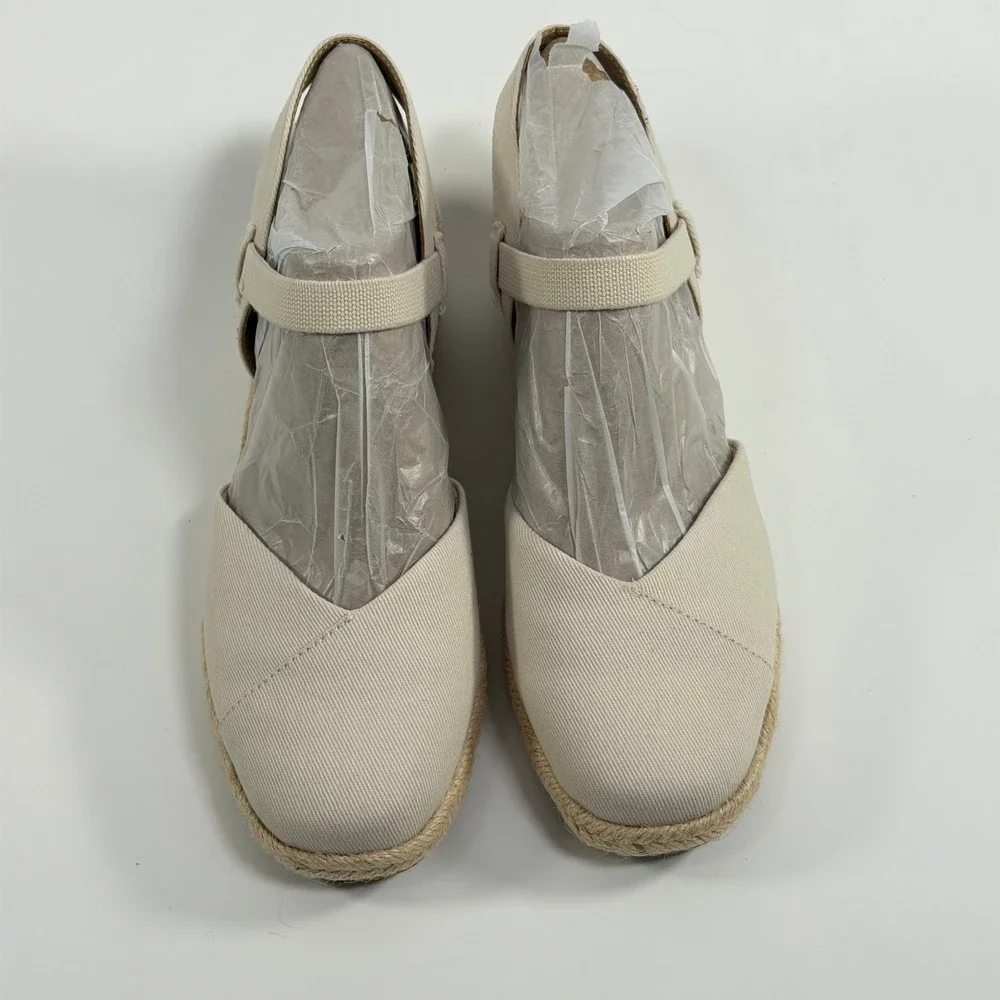 LifeStride Size-9M Womens Pilar Bone Canvas Espadrille Wedge Sandals